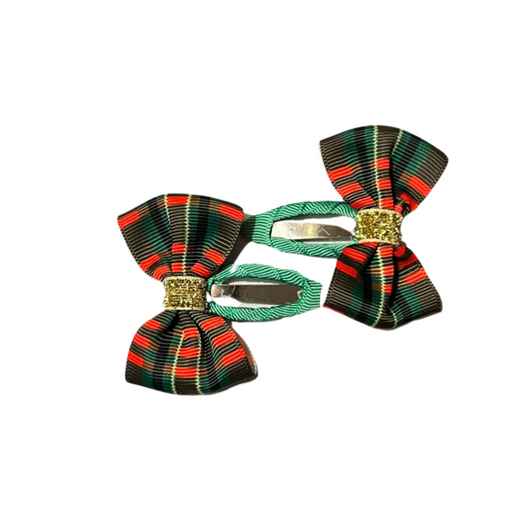 XMAS GINGHAM DUO CLIPS